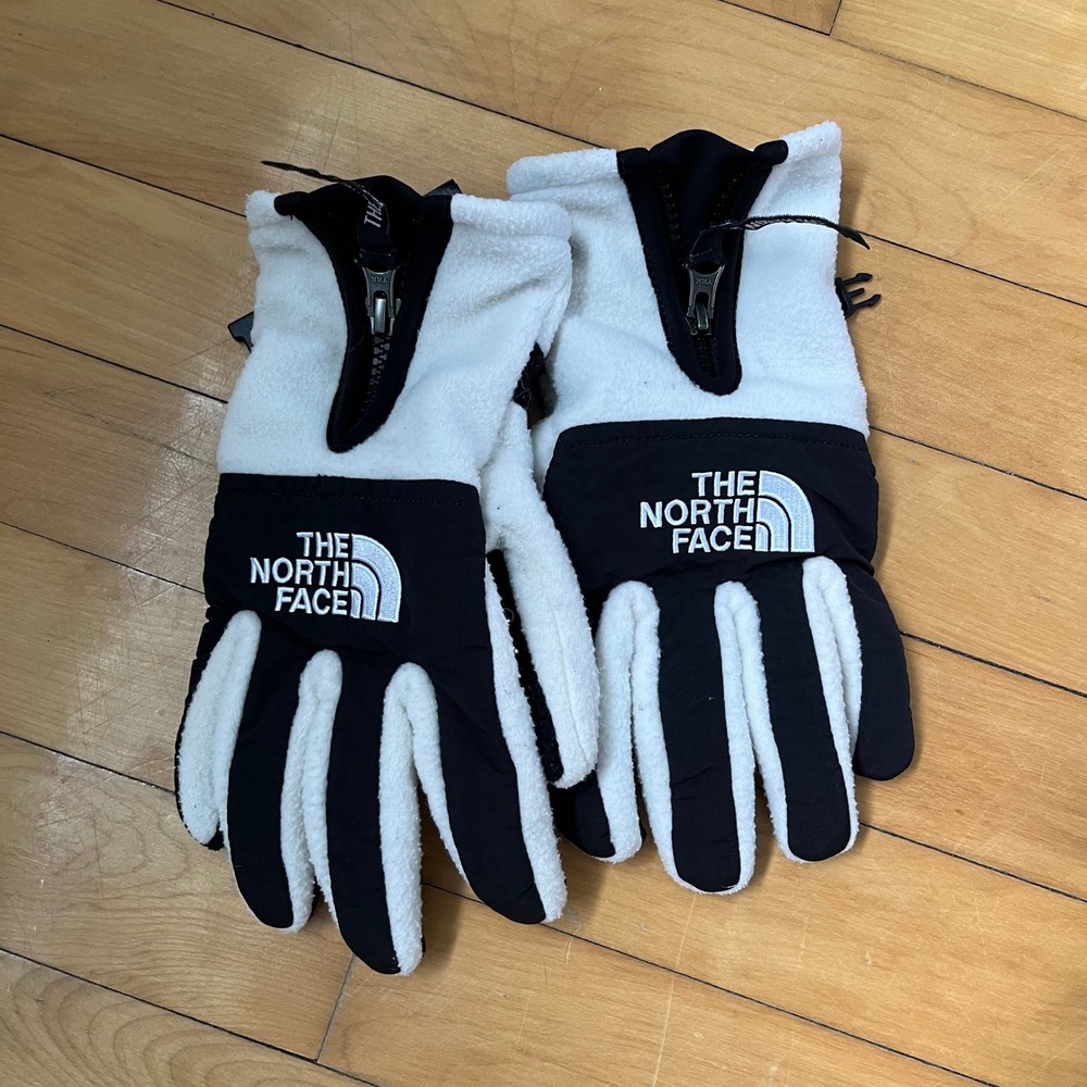 The North Face Fleece Gloves Black White Colorblock Unisex Large Zippered Wrist